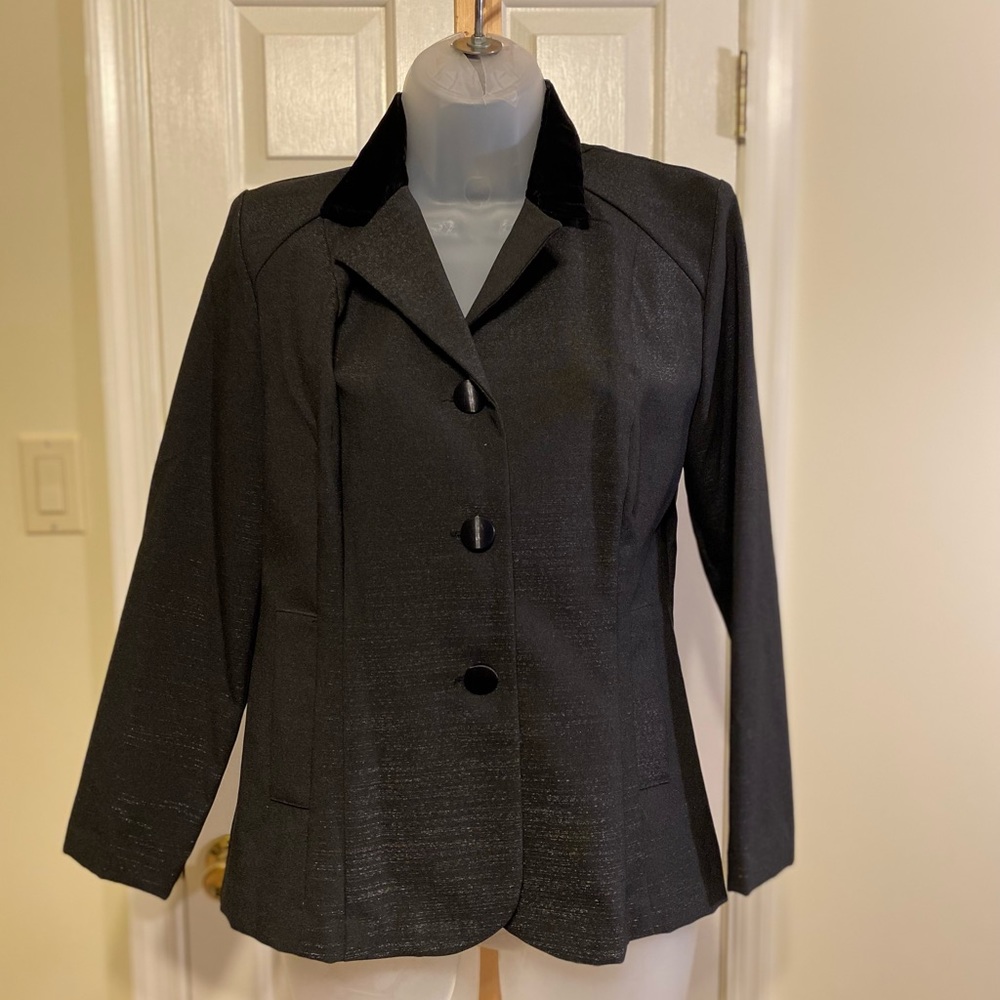VANY - VINTAGE Black shimmer dress jacket w/velour collar, Size: 8